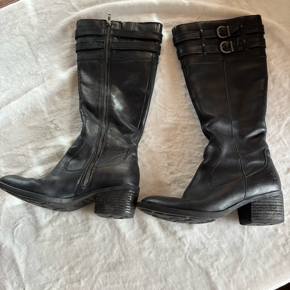 Born “Bley” Tall Heeled Leather Riding Boots Black Size 6M
